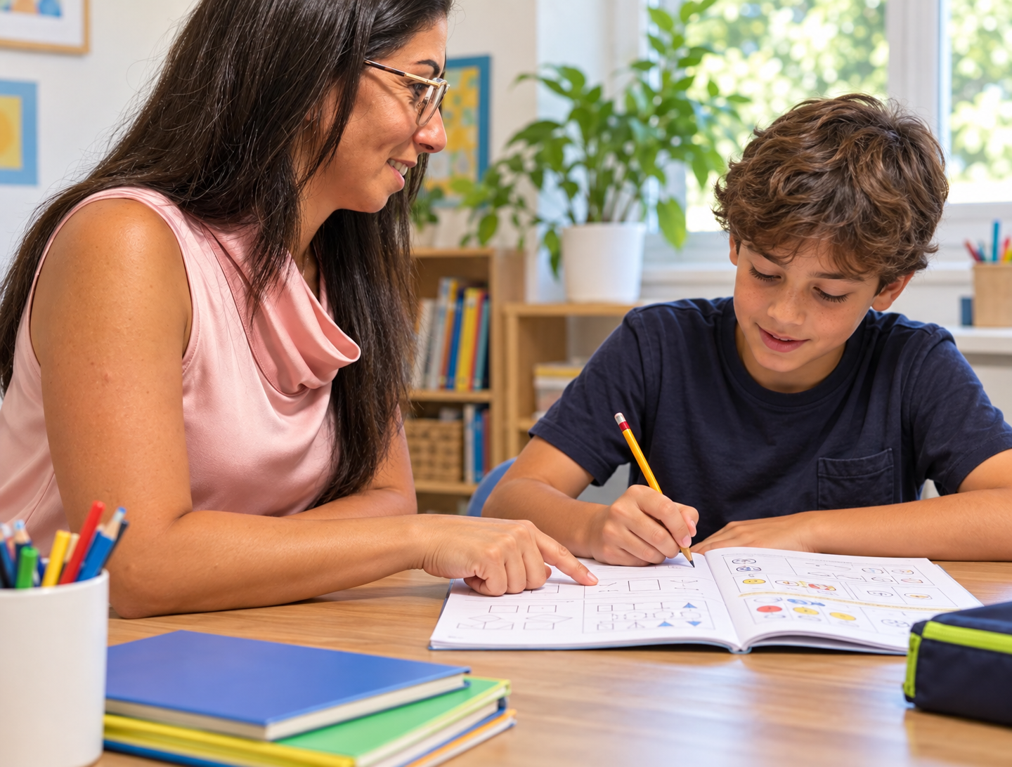 Lara Khneisser working one-to-one with a child during a learning assessment